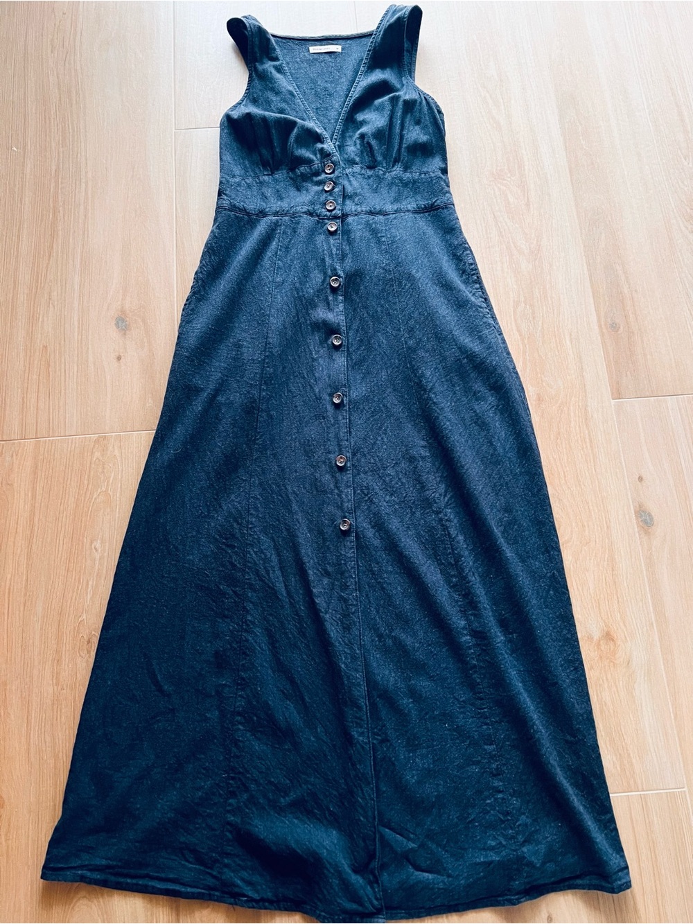 Marine Layer Camila Maxi Dress Medium India Ink Hemp TENCEL Button Front $158 - Picture 3 of 15